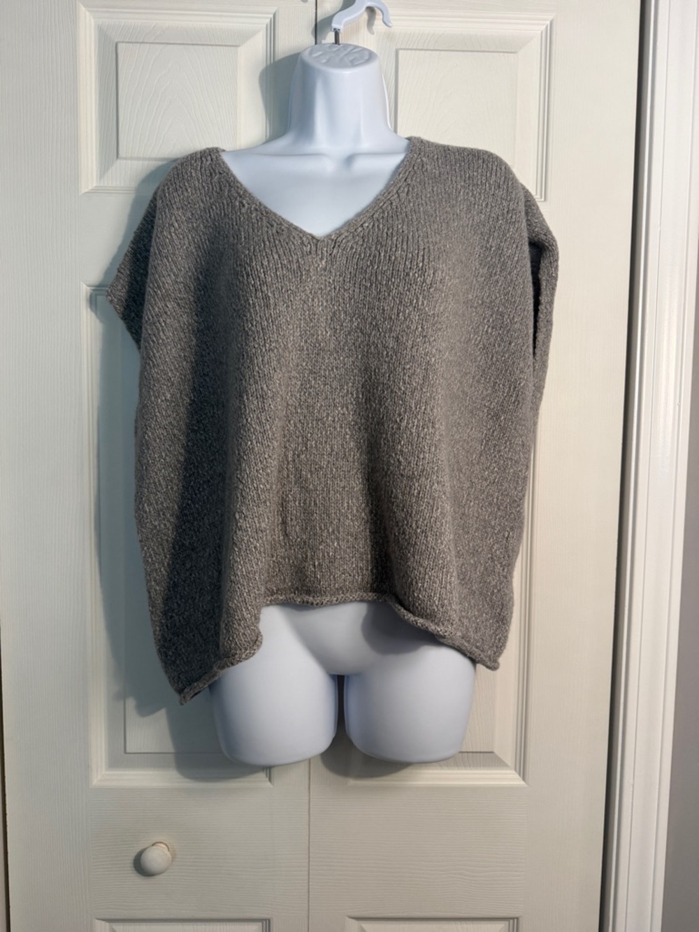 Eileen Fisher Baby Alpaca Peruvian Cotton Knit V-Neck Sweater Size Medium Gray - Picture 1 of 10